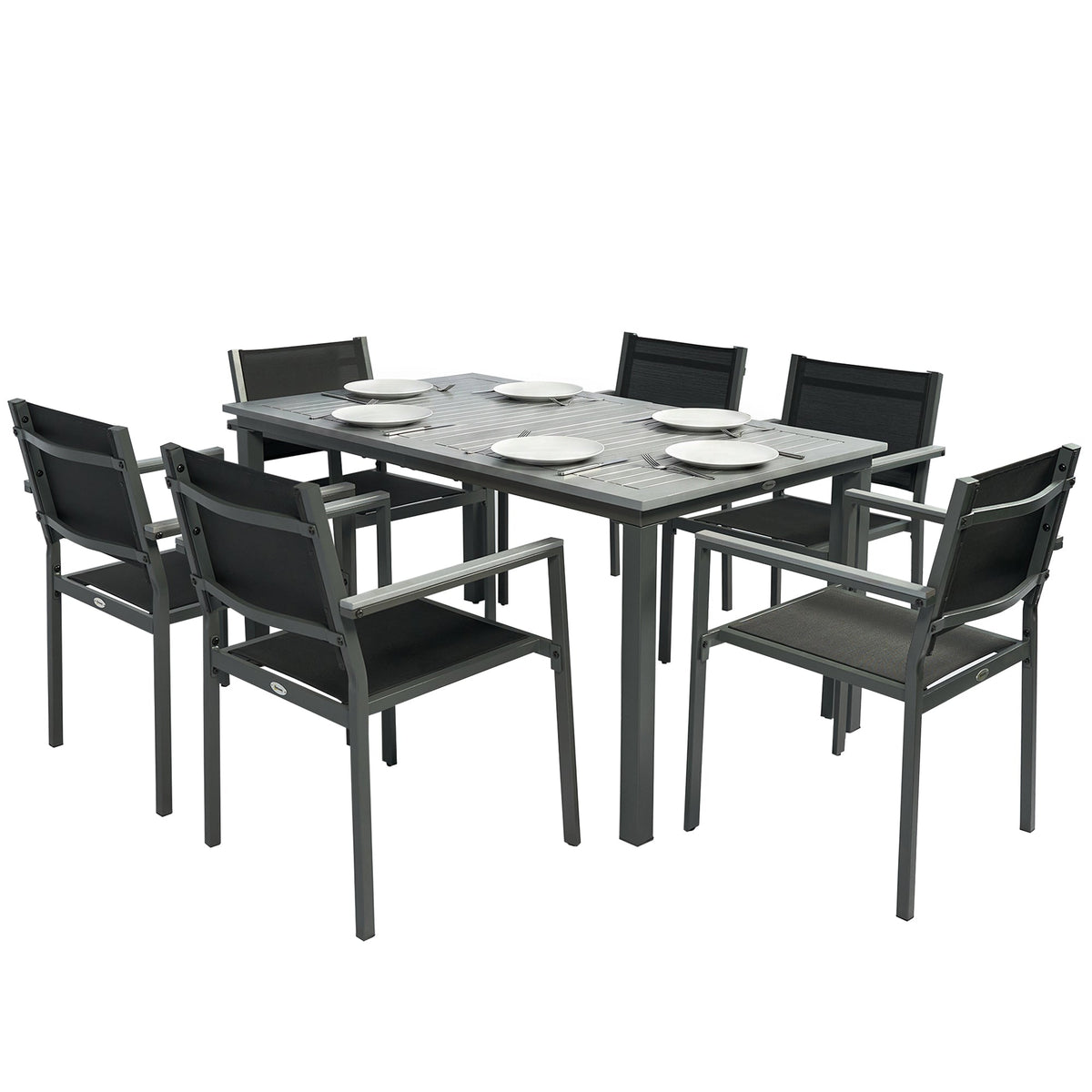 6-Seater Acacia Wood Top Dining Set with Stackable Texteline Chairs, Grey
