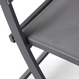 Bistro Folding Sling Chair in Charcoal Aluminum with Silver Grey Mesh