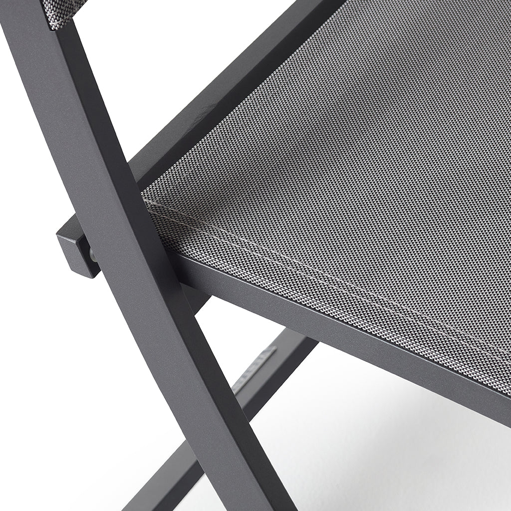 Bistro Folding Sling Chair in Charcoal Aluminum with Silver Grey Mesh