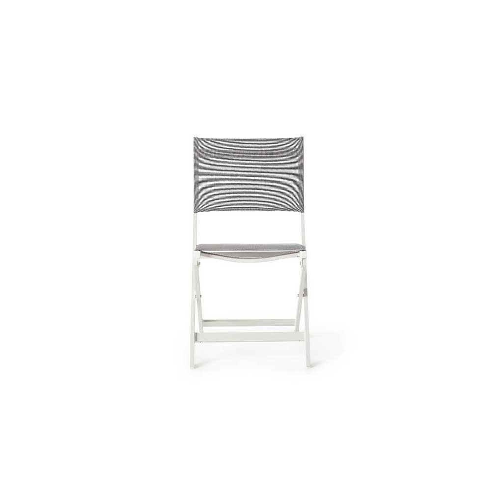 Bistro Folding Sling Chair in White Aluminum with Silver Grey Mesh