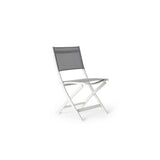 Bistro Folding Sling Chair in White Aluminum with Silver Grey Mesh