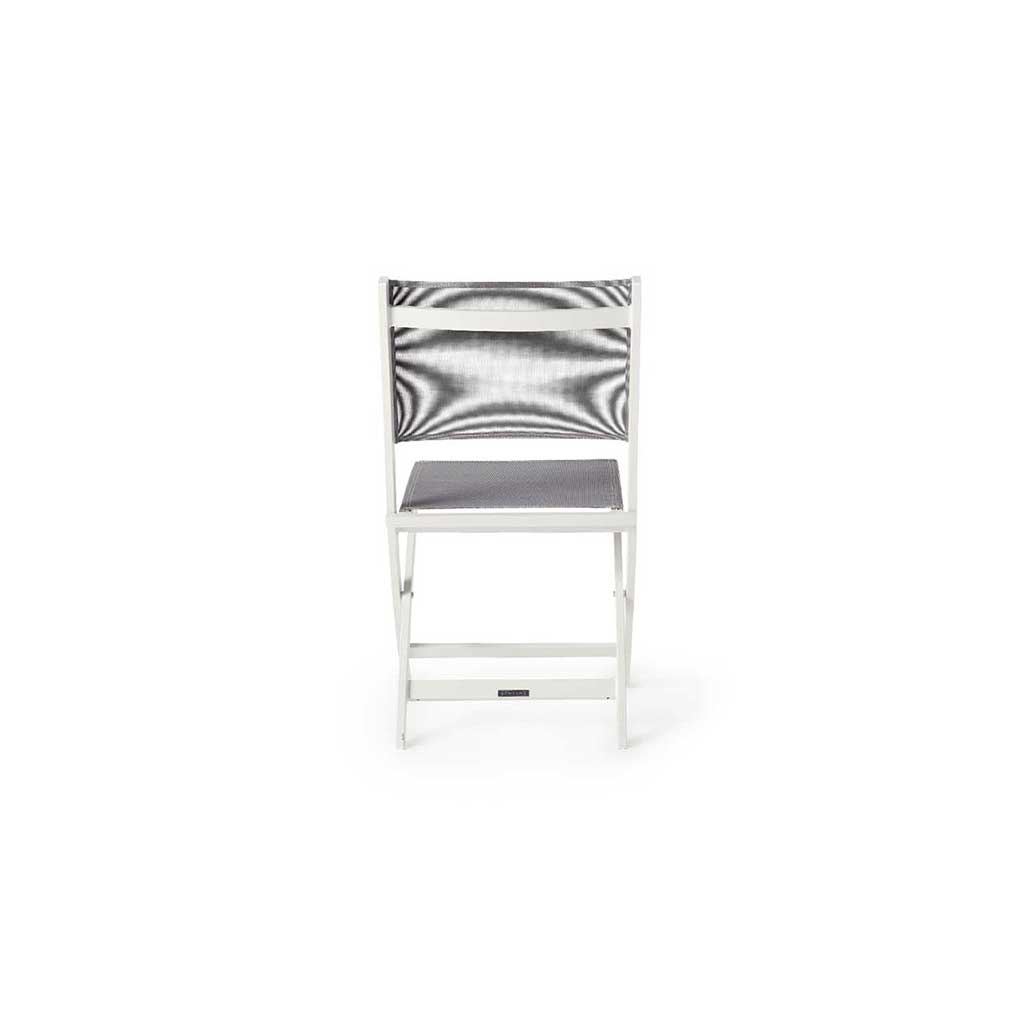 Bistro Folding Sling Chair in White Aluminum with Silver Grey Mesh