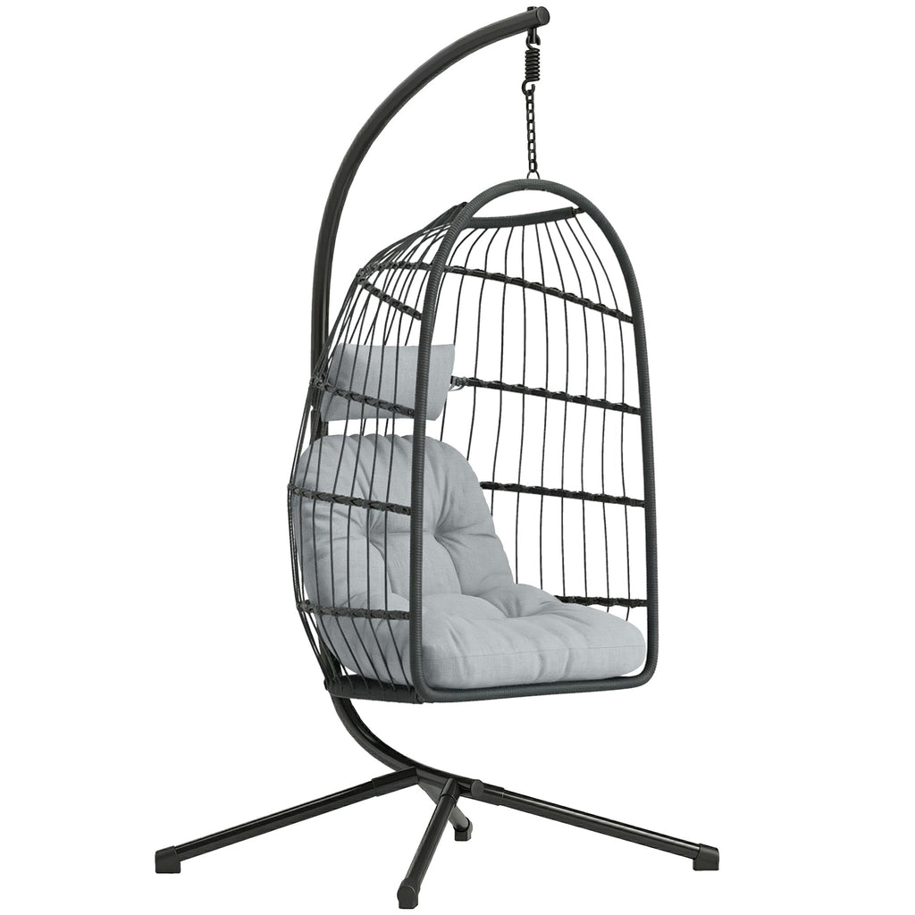 Hanging Egg Chair with Stand, Metal Frame and Adjustable Height, Dark Grey