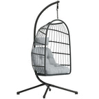 Hanging Egg Chair with Stand, Metal Frame and Adjustable Height, Dark Grey