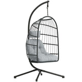 Hanging Egg Chair with Stand, Metal Frame and Adjustable Height, Dark Grey