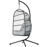 Hanging Egg Chair with Stand, Metal Frame and Adjustable Height, Dark Grey
