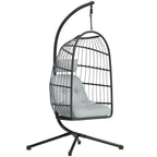 Hanging Egg Chair with Stand, Metal Frame and Adjustable Height, Dark Grey