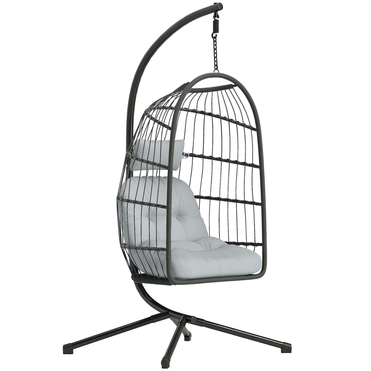 Hanging Egg Chair with Stand, Metal Frame and Adjustable Height, Dark Grey