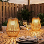 2 Pack Hanging Solar Rattan Lanterns with Auto On/Off, Brown