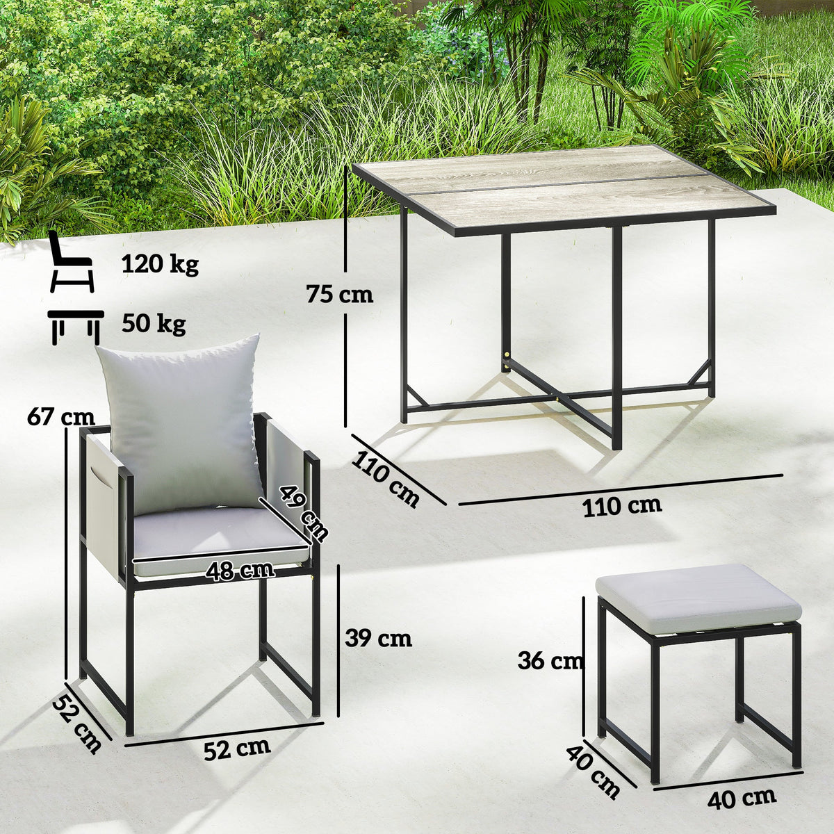 9 Piece Cube Garden Dining Set with 8 Seats, 4 Stools & Cushions, Dark Grey