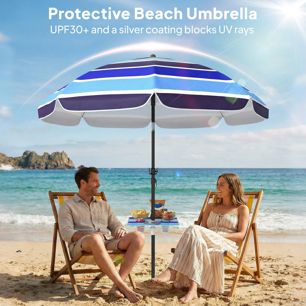 78" Beach Umbrella with Foldable Table, Cup Holder and Carry Bag, Multicolor