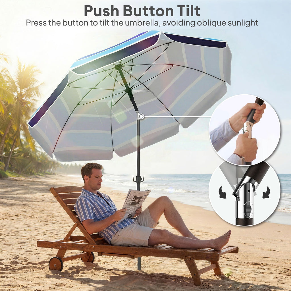 78" Beach Umbrella with Foldable Table, Cup Holder and Carry Bag, Multicolor
