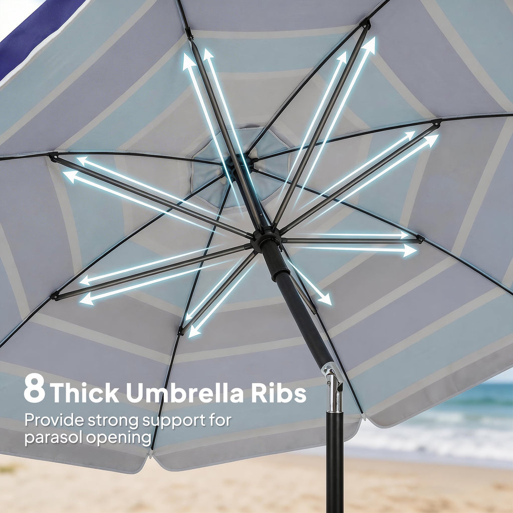 78" Beach Umbrella with Foldable Table, Cup Holder and Carry Bag, Multicolor