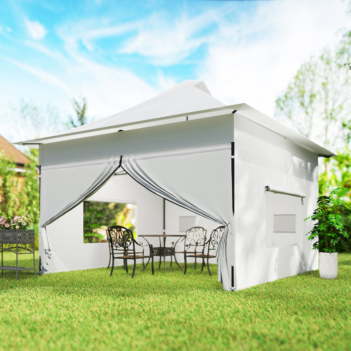 12 x 12 ft Pop Up Canopy Tent with Sidewalls and Wheeled Bag, Silver