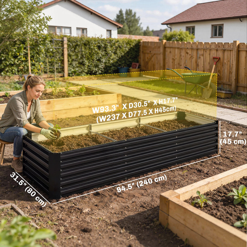 8 x 2.6 x 1.5ft Galvanized Raised Garden Bed with Open Bottom, Black