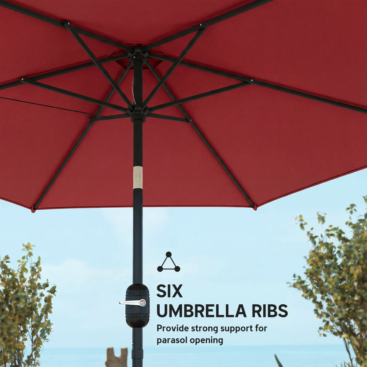 2.6 m Garden Parasol with Tilt, Crank, Vent & Aluminium Pole, Wine Red