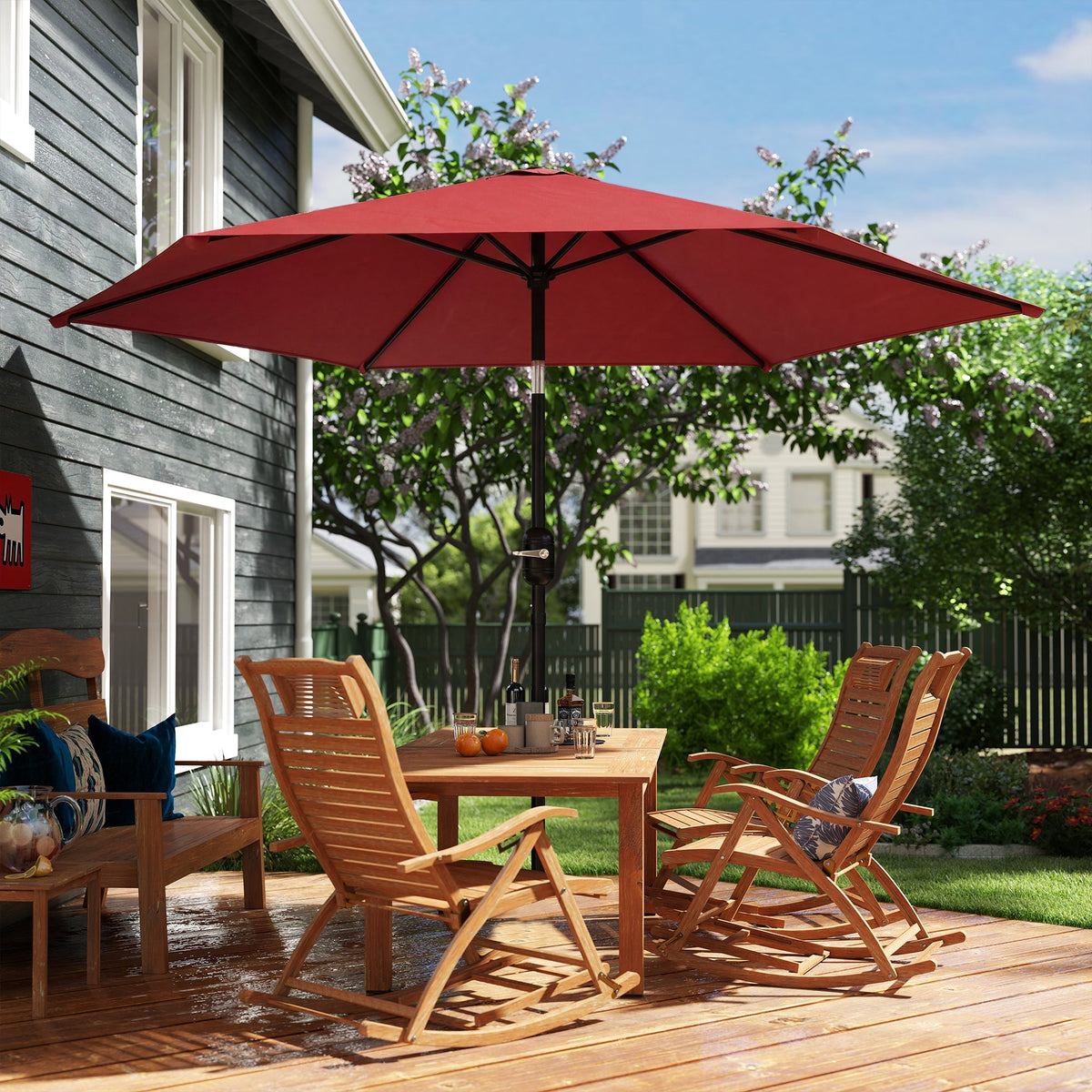 2.6 m Garden Parasol with Tilt, Crank, Vent & Aluminium Pole, Wine Red