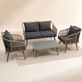 ARVOYA 4-Piece Rattan Conversation Set with Loveseat, 2 Armchairs & Acacia Table, Grey