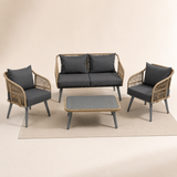 ARVOYA 4-Piece Rattan Conversation Set with Loveseat, 2 Armchairs & Acacia Table, Grey