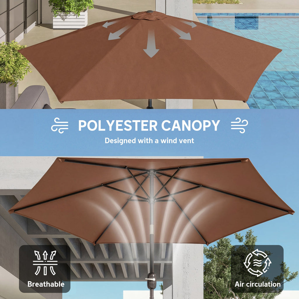 2.6 m Garden Parasol with Tilt, Crank, Vent & Aluminium Pole, Coffee