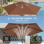 2.6 m Garden Parasol with Tilt, Crank, Vent & Aluminium Pole, Coffee