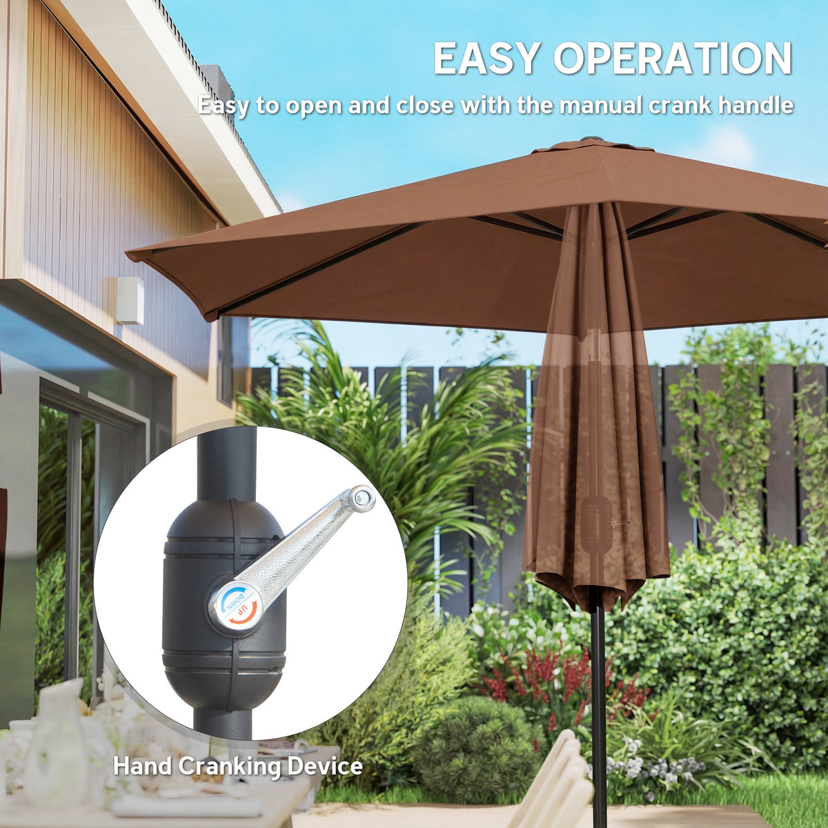 2.6 m Garden Parasol with Tilt, Crank, Vent & Aluminium Pole, Coffee