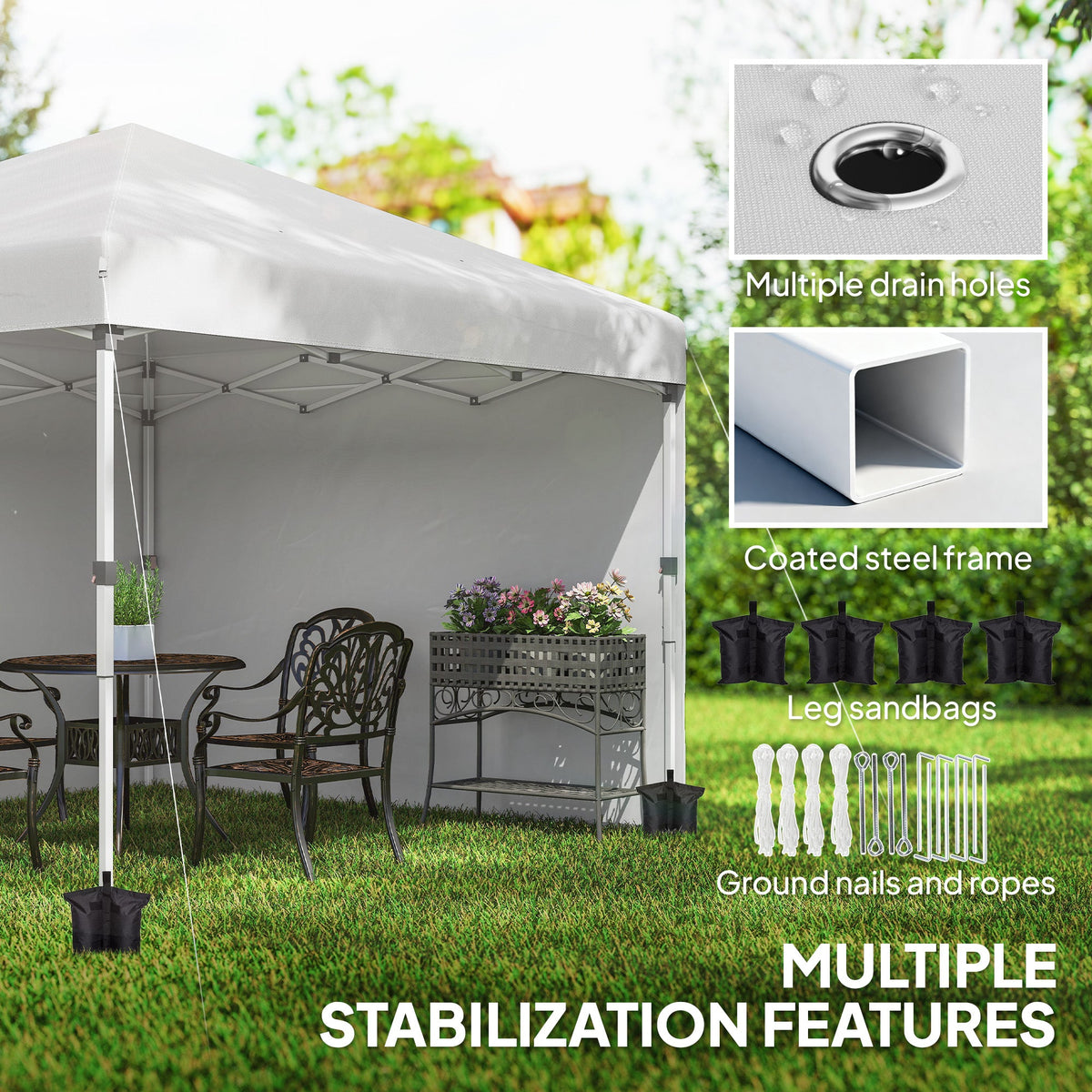 10' x 10' Pop Up Canopy Tent with Sidewalls and Roller Bag, White