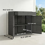 Wicker Outdoor Storage Cabinet with 2 Drawers and 2-Tier Shelves, Dark Grey