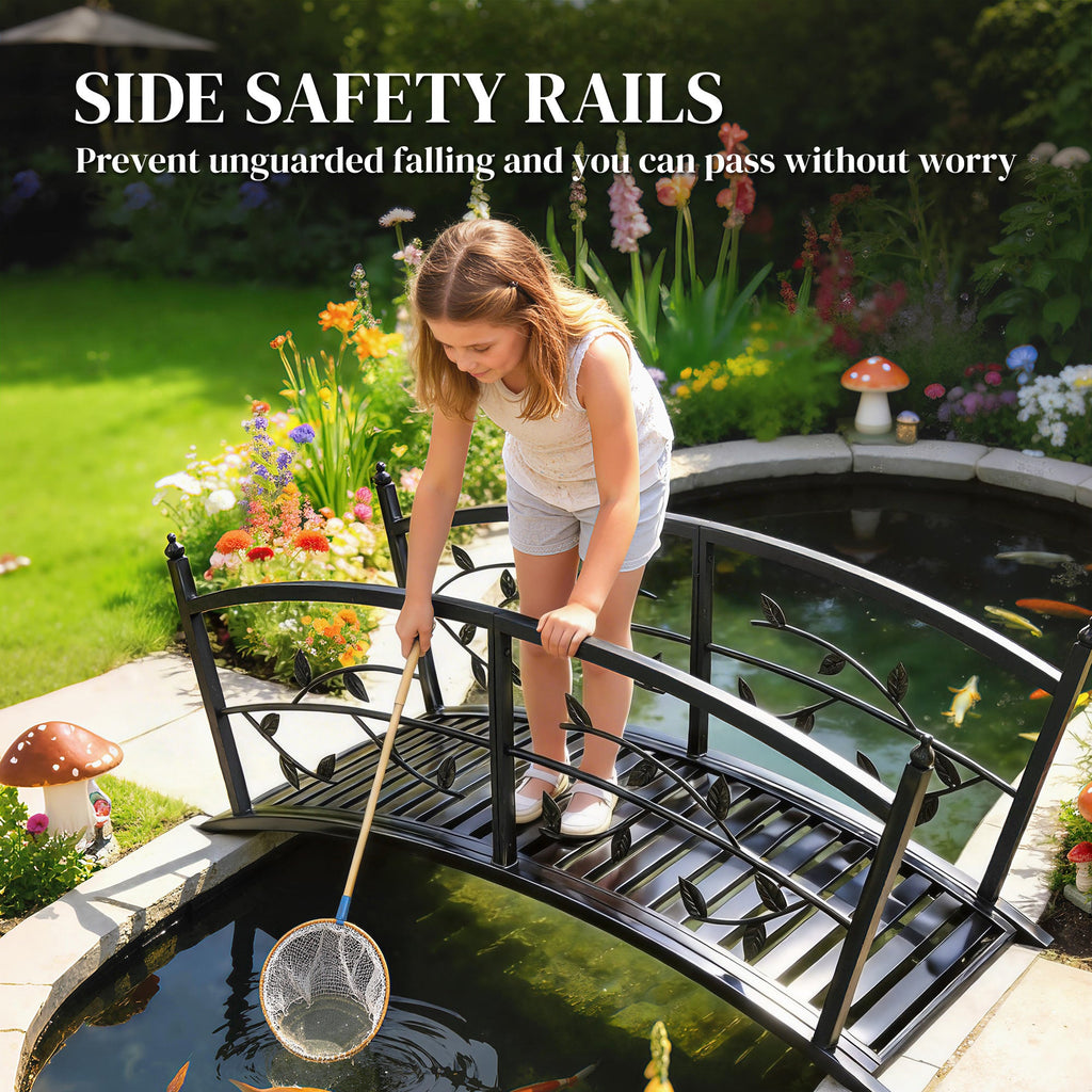 1.2M Metal Garden Bridge with Safety Railings, Black