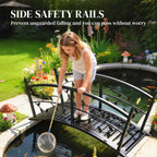 1.2M Metal Garden Bridge with Safety Railings, Black
