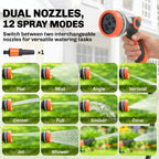 23+2m Retractable Wall Hose Reel with Auto Retraction & 12-Pattern Nozzle, Orange
