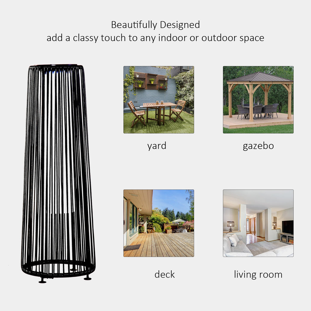 24" Wicker Solar Floor Lamp with Auto On/Off LED Lights, Black