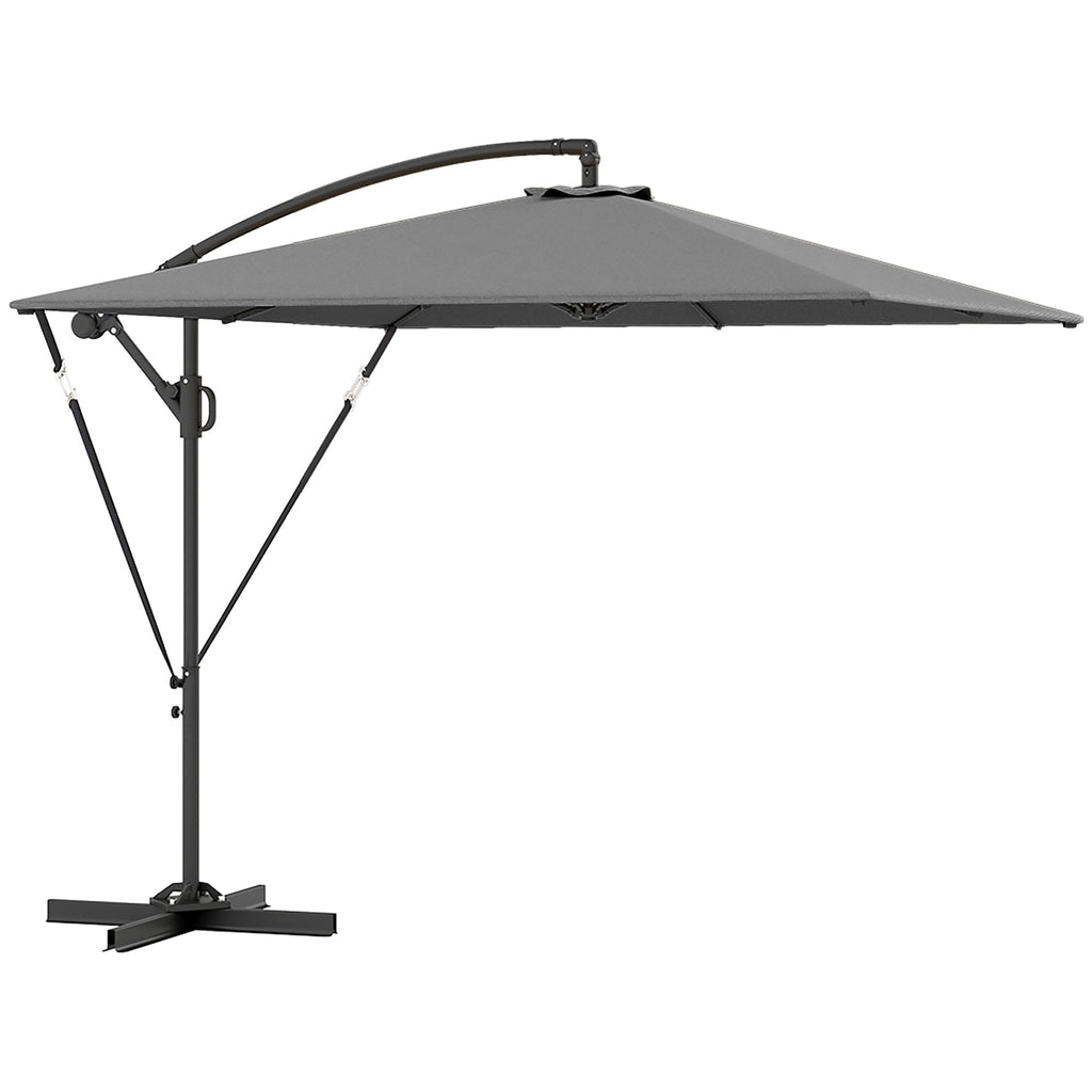 Offset Patio Umbrella with Base, Cover and Tilt Function, Grey