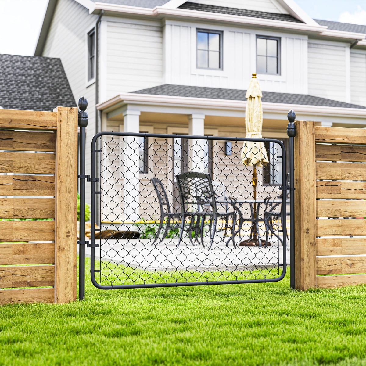 26-71 in. W x 4 ft. H Chain Link Fence Gate, Black