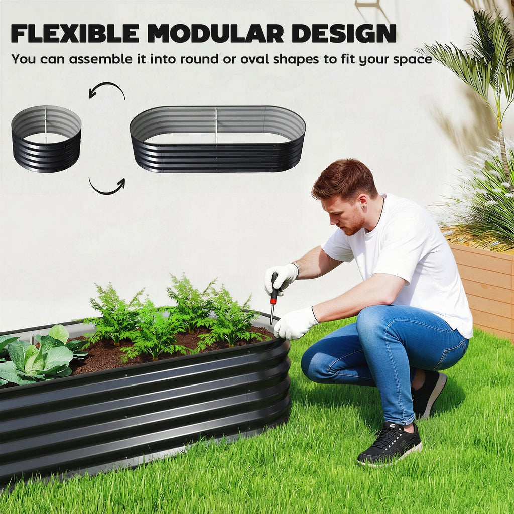 Set of 2 Galvanised Raised Beds with Stakes, 150 x 60 x 30 cm, Dark Grey