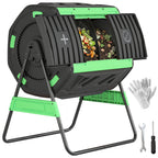 200L Dual Chamber Rotating Compost Tumbler with 8 Adjustable Vents, BPA Free Outdoor Composter in Green