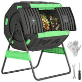 200L Dual Chamber Rotating Compost Tumbler with 8 Adjustable Vents, BPA Free Outdoor Composter in Green