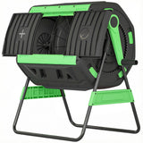 200L Dual Chamber Rotating Compost Tumbler with 8 Adjustable Vents, BPA Free Outdoor Composter in Green
