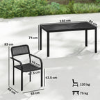 7-Piece Garden Dining Set with 6 Faux Rattan Chairs & Wood-Effect Table, Black