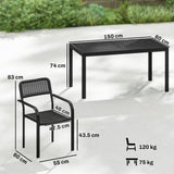 7-Piece Garden Dining Set with 6 Faux Rattan Chairs & Wood-Effect Table, Black