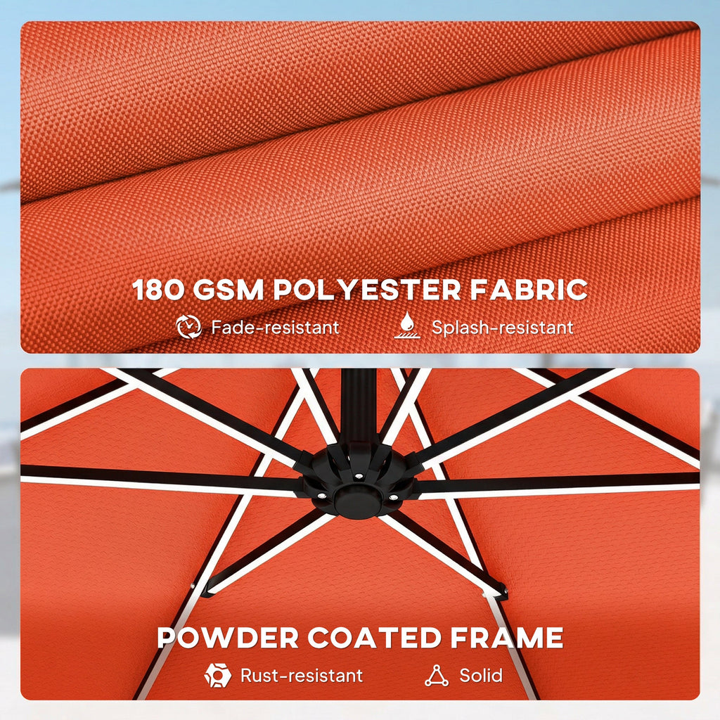 3 m Cantilever Parasol with Solar LED Light, Cover & 360° Rotation, Orange