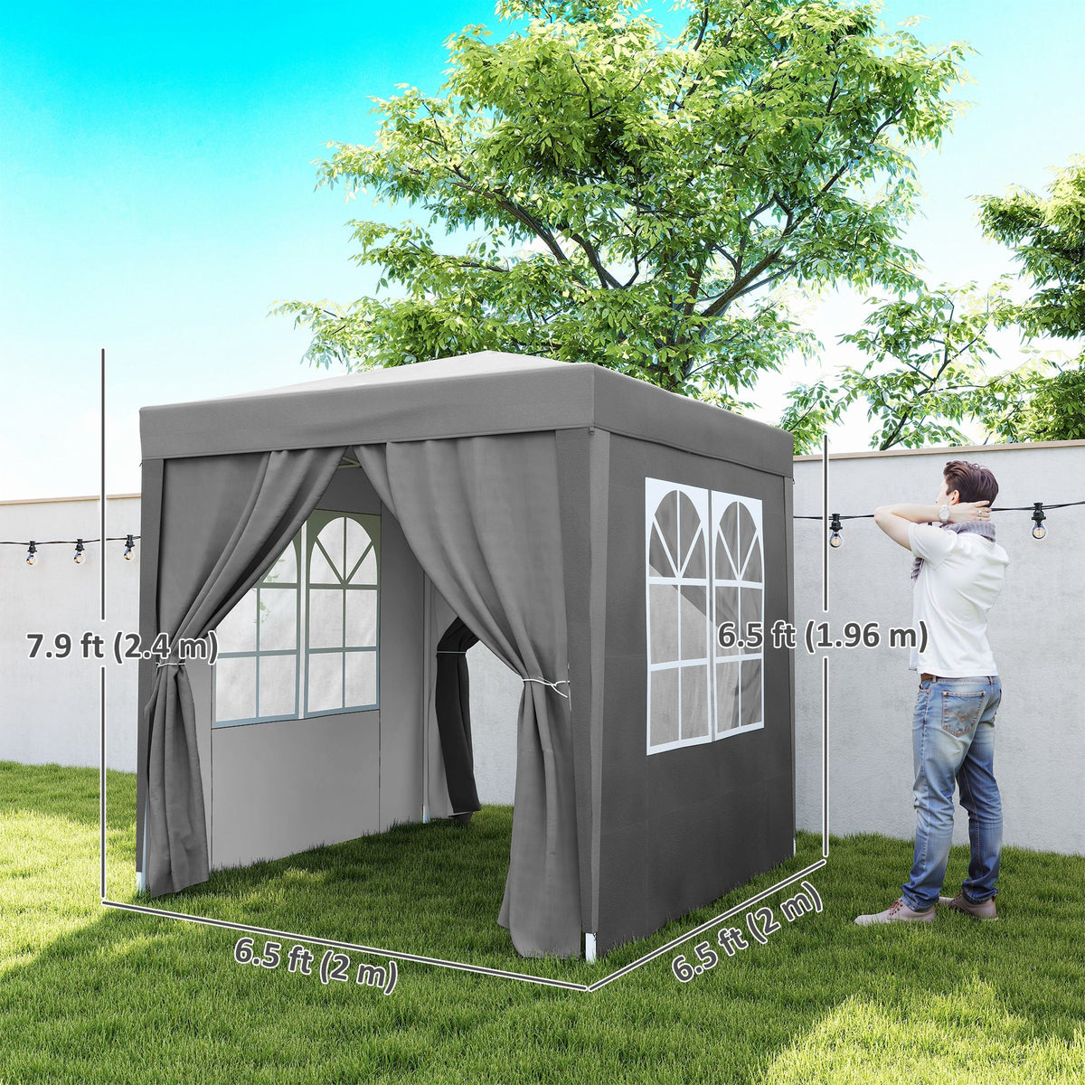 6.6' x 6.6' Pop-Up Canopy Tent with Removable Sidewalls and Carry Bag, Grey