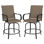 Set of 2 Bar Height Swivel Patio Stools with Armrests and Mesh Seats, Tan