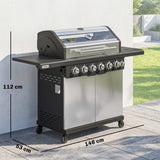 6+1 Burner Gas BBQ Grill with Cabinet and Viewing Window, Silver Tone