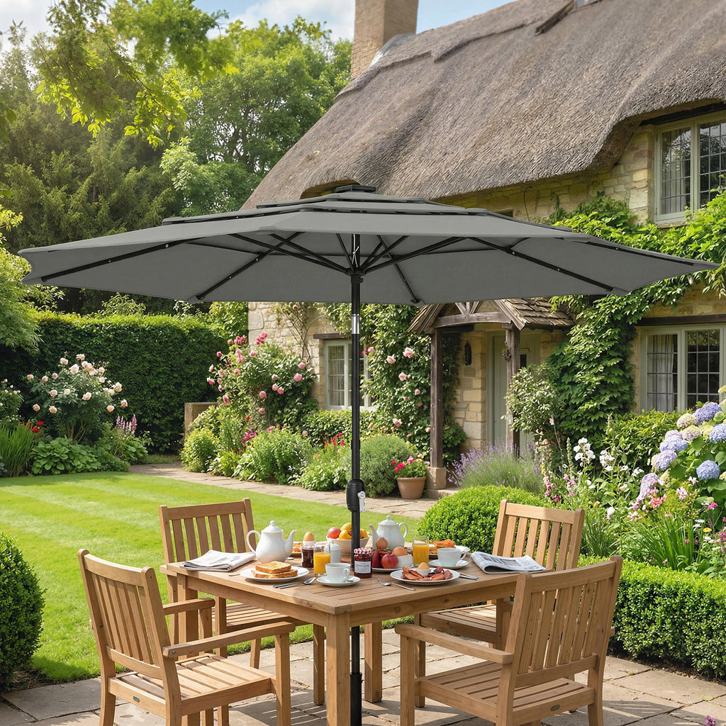 3 m Garden Parasol with 3-Tier Roof, Crank Handle & Tilt, Grey