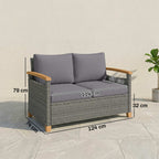 2-Seater Rattan Loveseat with Thick Cushions & Acacia Armrests, Dark Grey