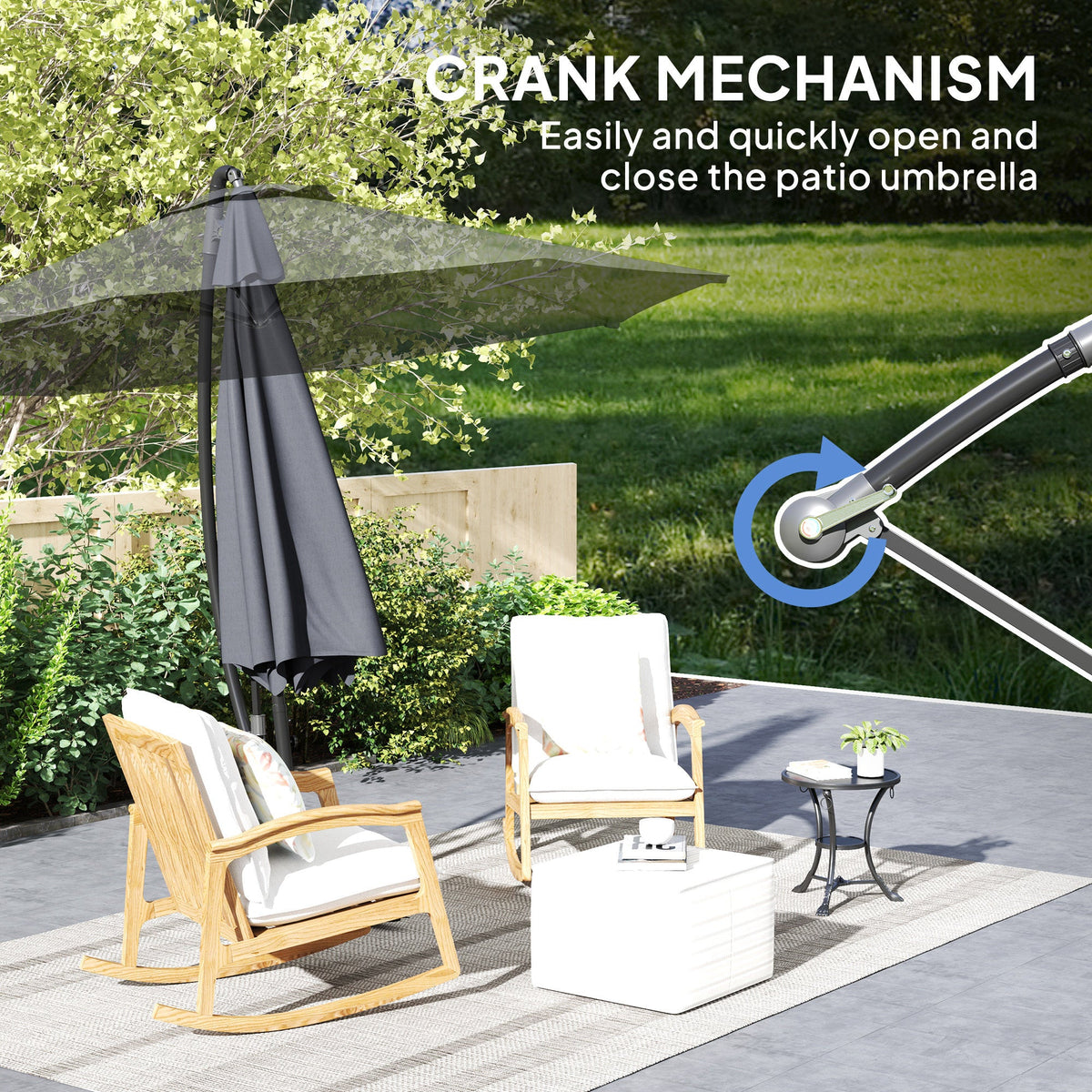 9.5FT Cantilever Patio Umbrella with Cover, 360° Rotation and Cross Base, Grey