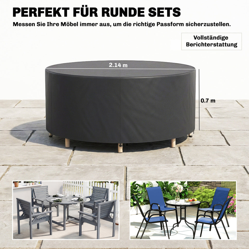 Round Garden Furniture Cover, 420D Oxford, 214 x 70 cm, Black