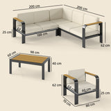 3-Piece Garden Corner Sofa Set with Aluminum Frame and Olefin Cushions, Beige