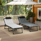 Set of 2 Folding Lounge Chairs with Cushion and Side Pocket, Black/Grey